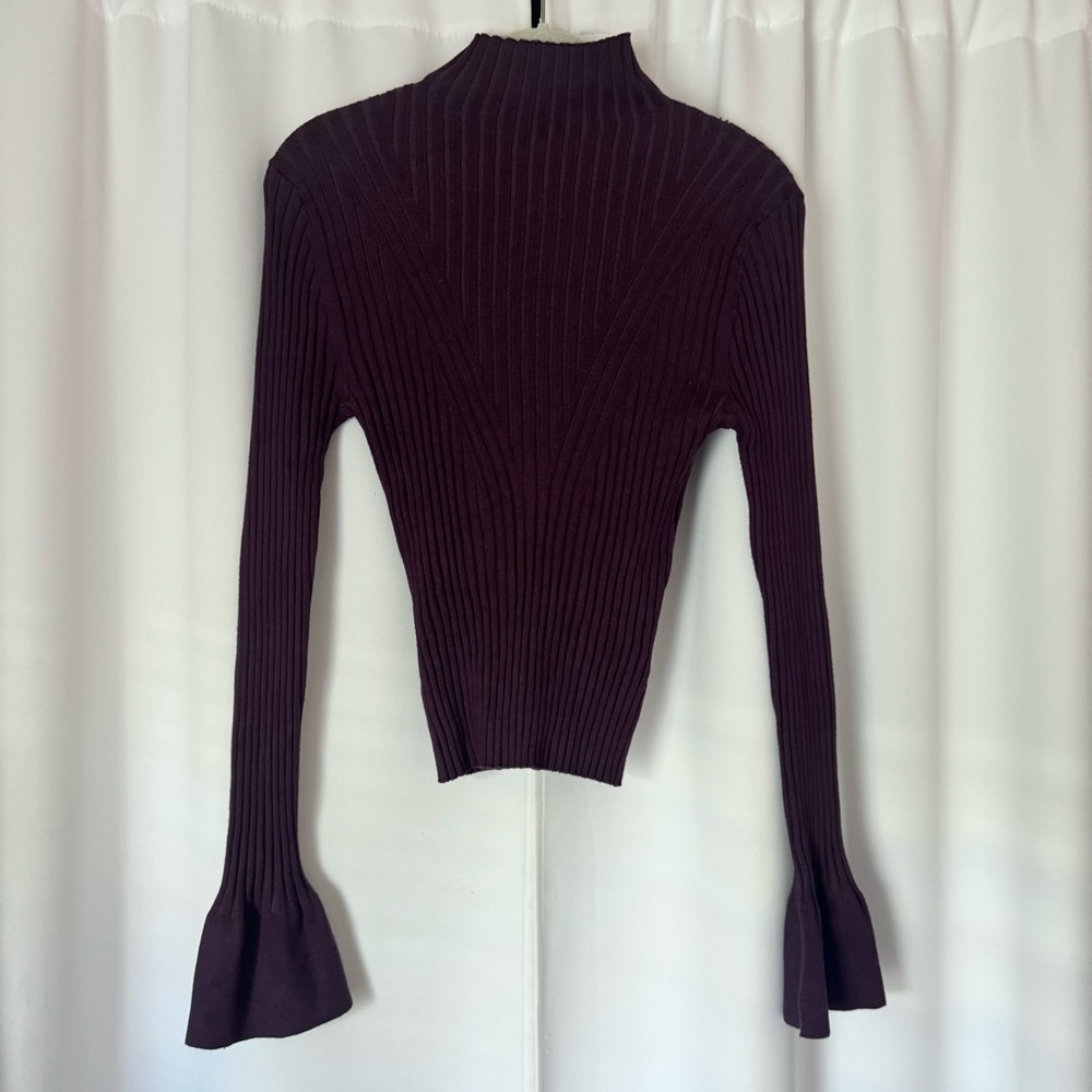 Dark Purple Flare Sleeve Mock Neck Sweater Size Medium